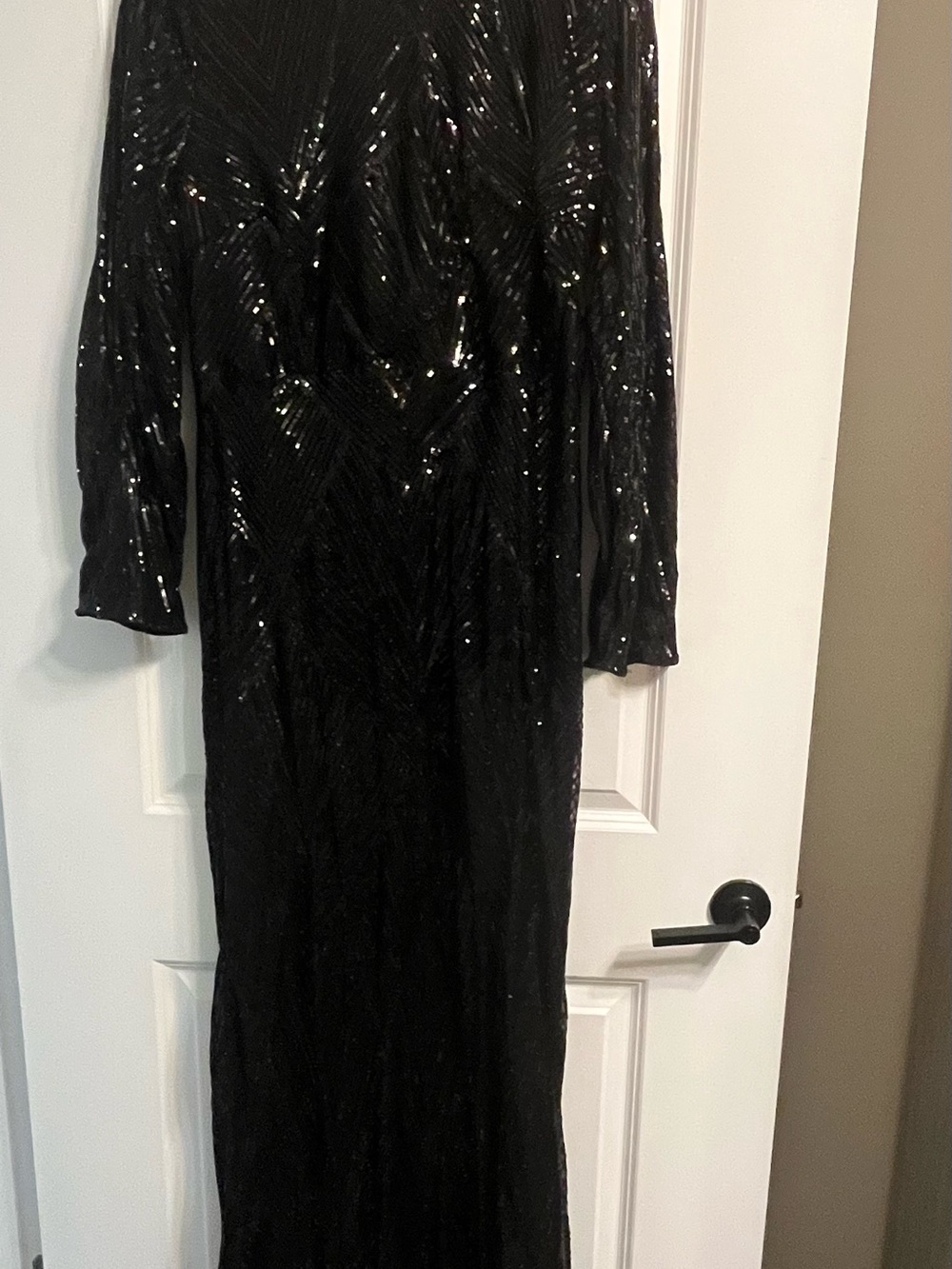 Black Sequin Long Sleeve Evening Dress